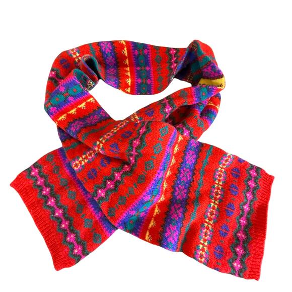 Crewcuts Wool Scarf Girls Red Fair Isle Stripe Winter - Picture 1 of 5